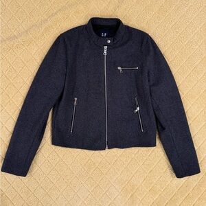 GAP Women’s | Medium | Moto Short Bomber Jacket | Wool Blend | Full Zip | Gray